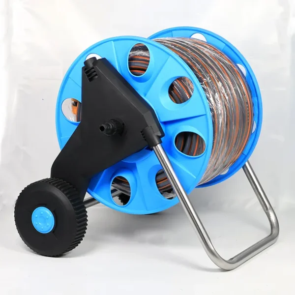 50m red and grey water pipe + blue storage cart with wheels (3)