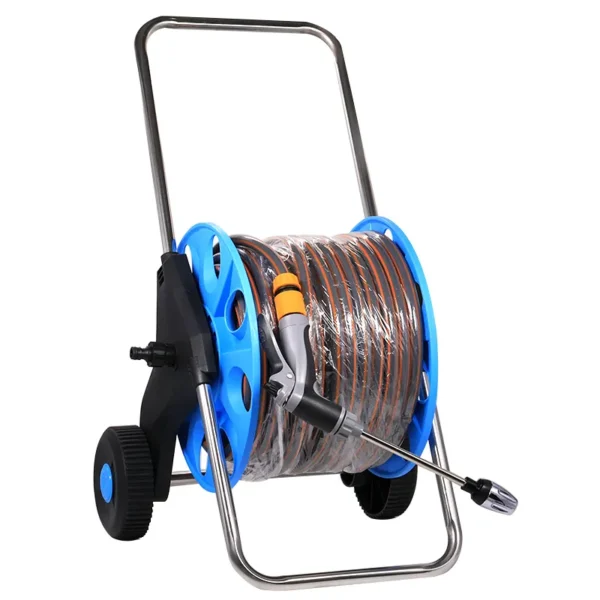 50m red and grey water pipe + blue storage cart with wheels (4)